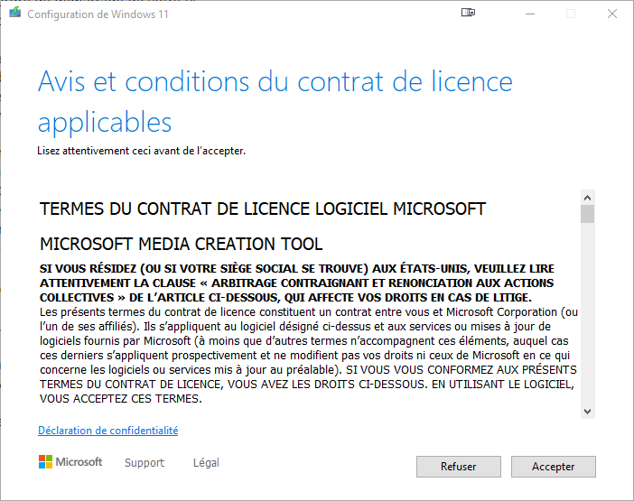 Windows 11 installation Partie Contrat