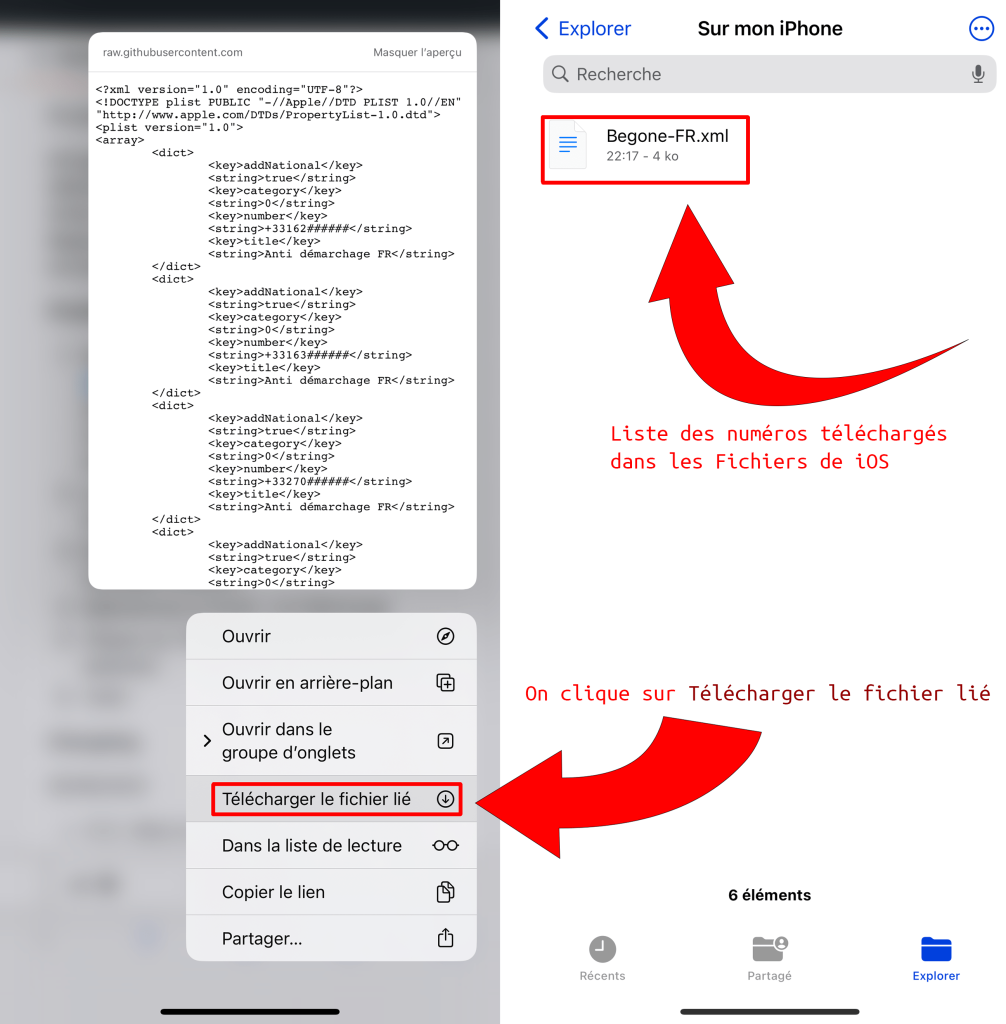 Liste des numéros dans iOS
